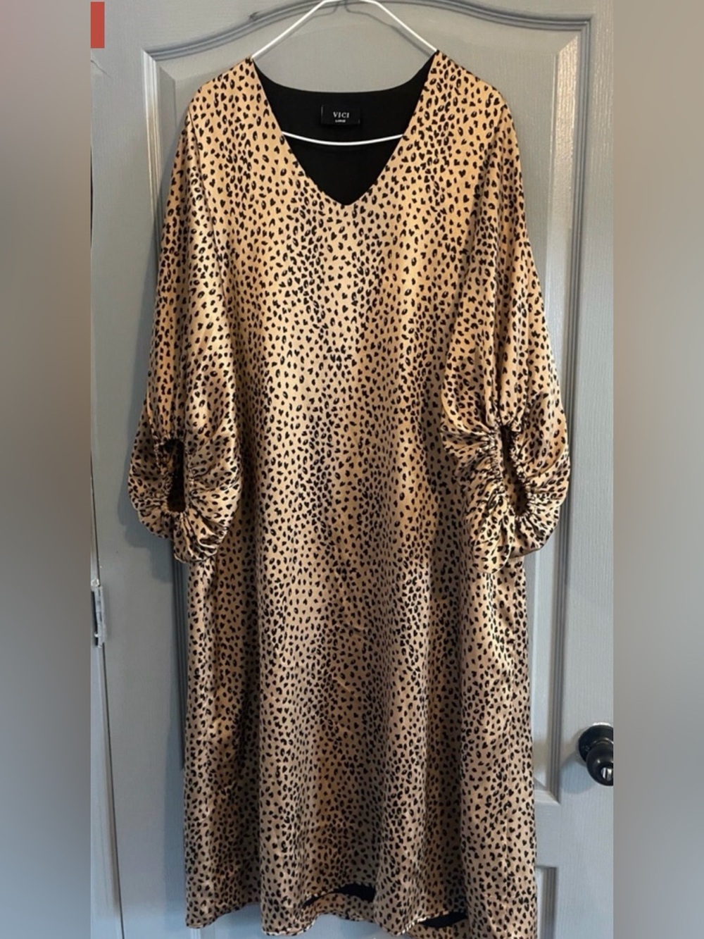 Vici Beige Satin Leopard Midi Dress - Picture 4 of 7